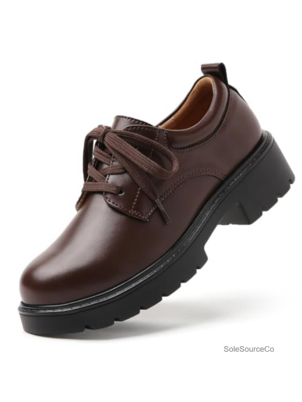 Platform Oxfords for Women Comfortable Chunky Heel Lace-Up Leather